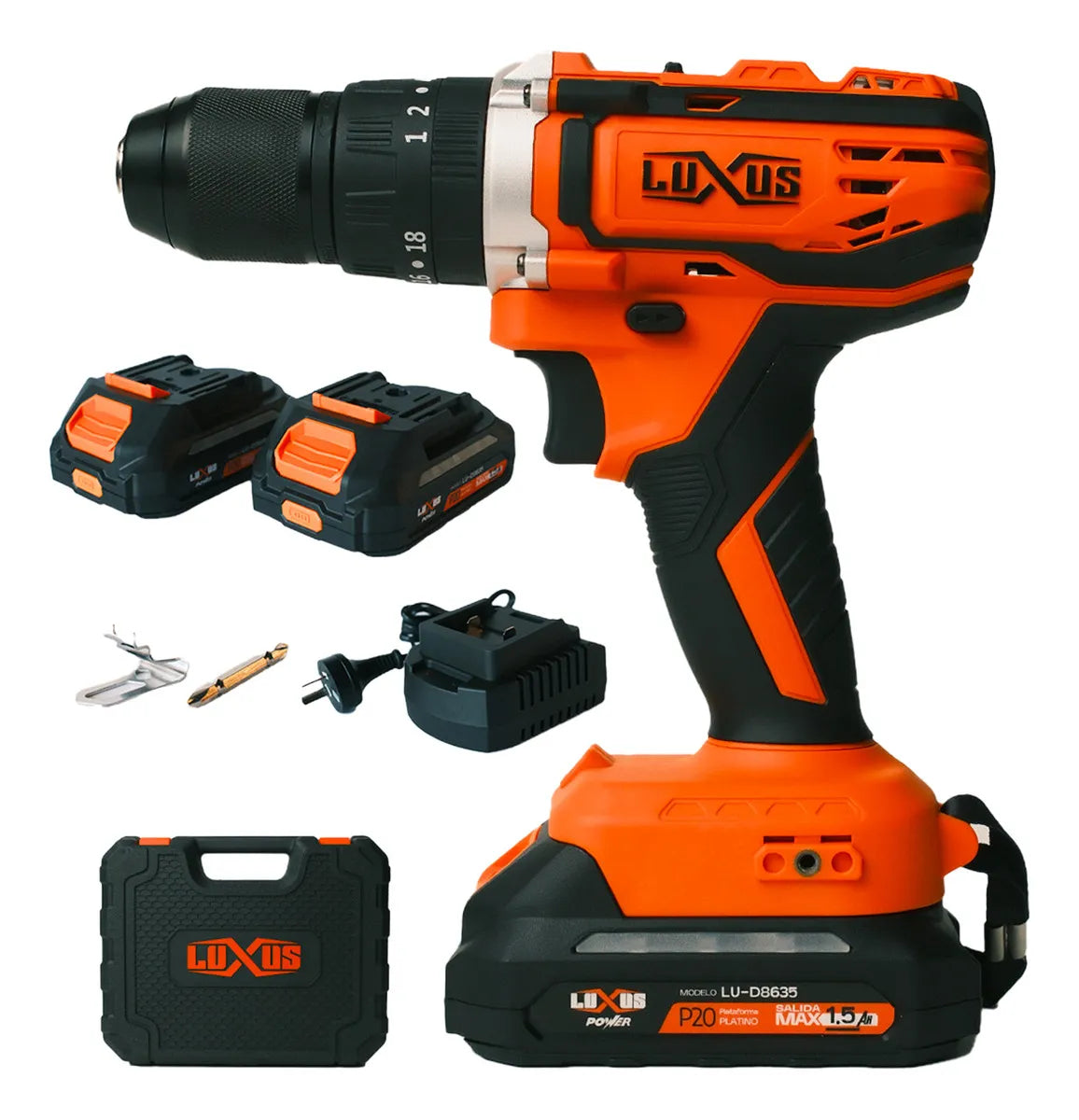 Taladro Atornillador Inalambrico Luxus 20v 10mm Brushed Kit con Accesorios 2 Baterias
