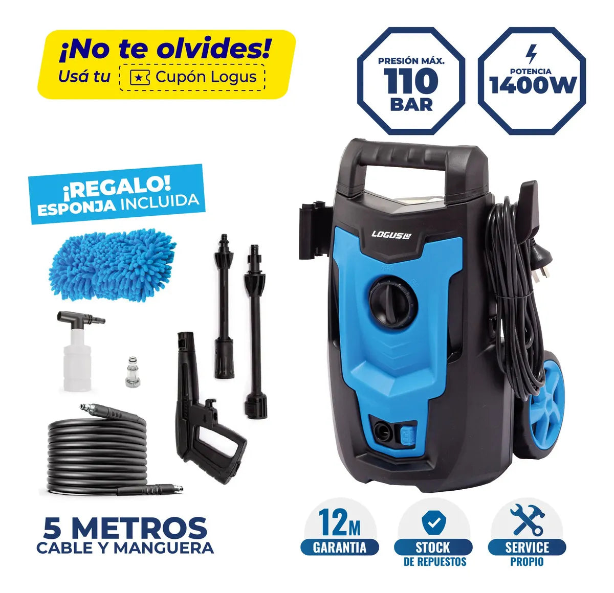 Hidrolavadora Logus 110 bar Alta Presion Pistola - Autostop