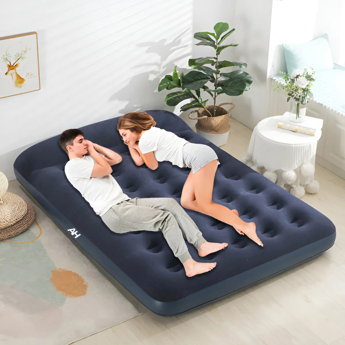 Colchon Inflable 2 Plazas Almohada Camping Alpina 191x137x25 Azul