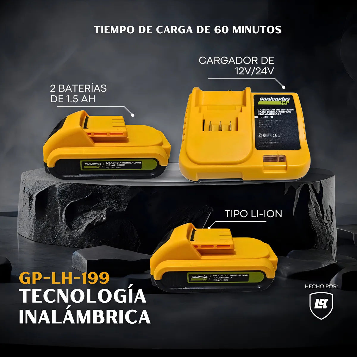 Taladro Atornillador Percutor Gp Garden Plus De Lusqtoff + 2 Baterias Inalambrico Mandril