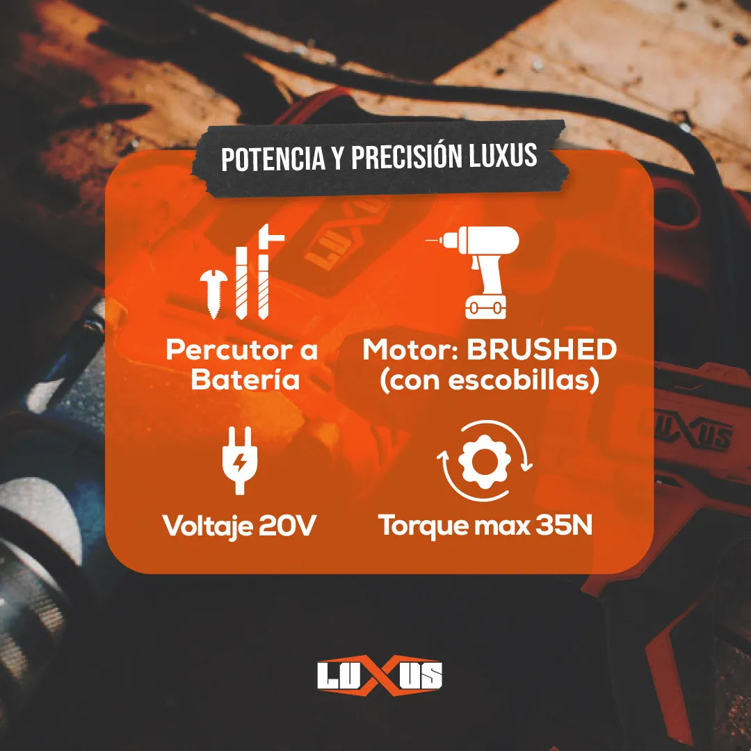 Taladro Atornillador Inalambrico Luxus 20v 10mm Brushed Kit con Accesorios 2 Baterias