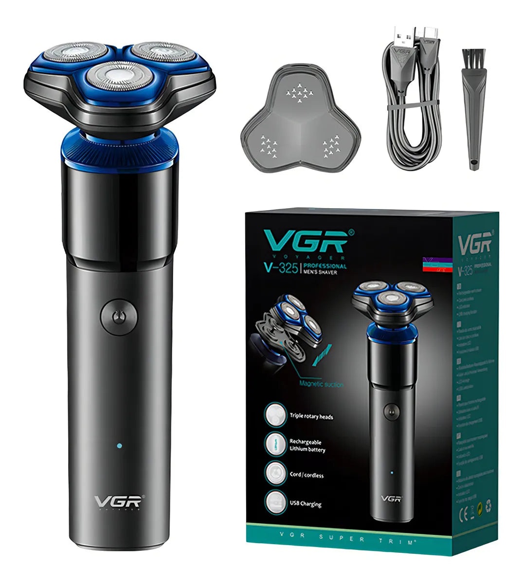 Afeitadora Eléctrica Hombre Shaver Vgr V-325 Recargable Color Negro y azul