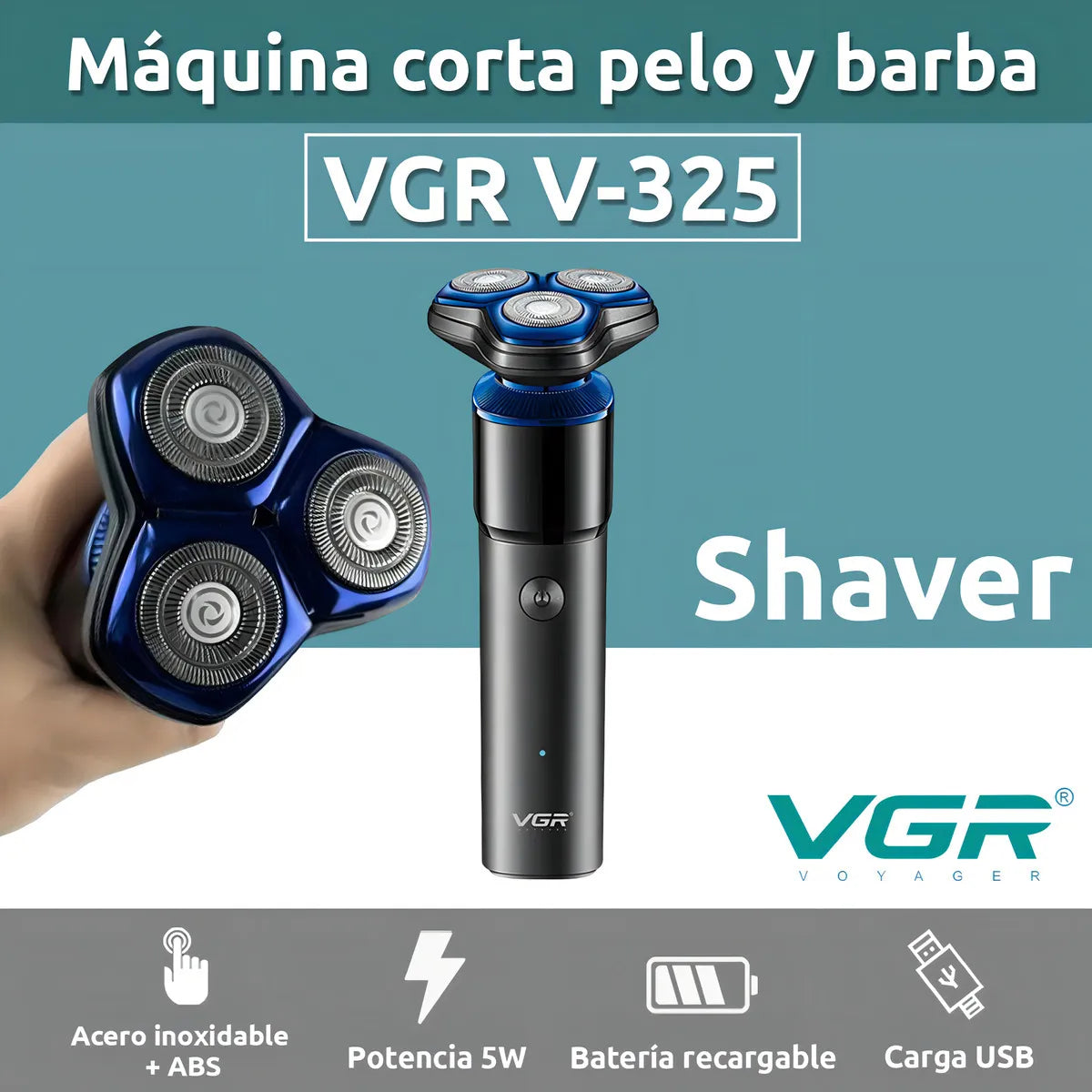 Afeitadora Eléctrica Hombre Shaver Vgr V-325 Recargable Color Negro y azul
