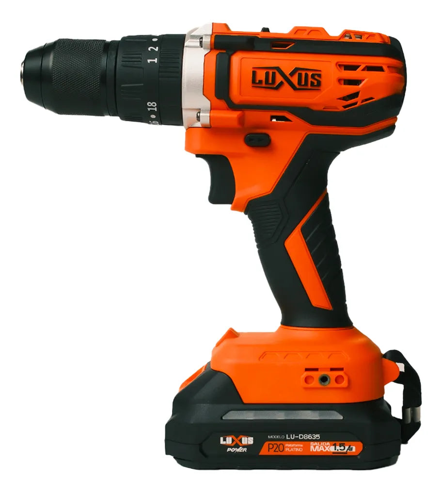 Taladro Atornillador Inalambrico Luxus 20v 10mm Brushed Kit con Accesorios 2 Baterias