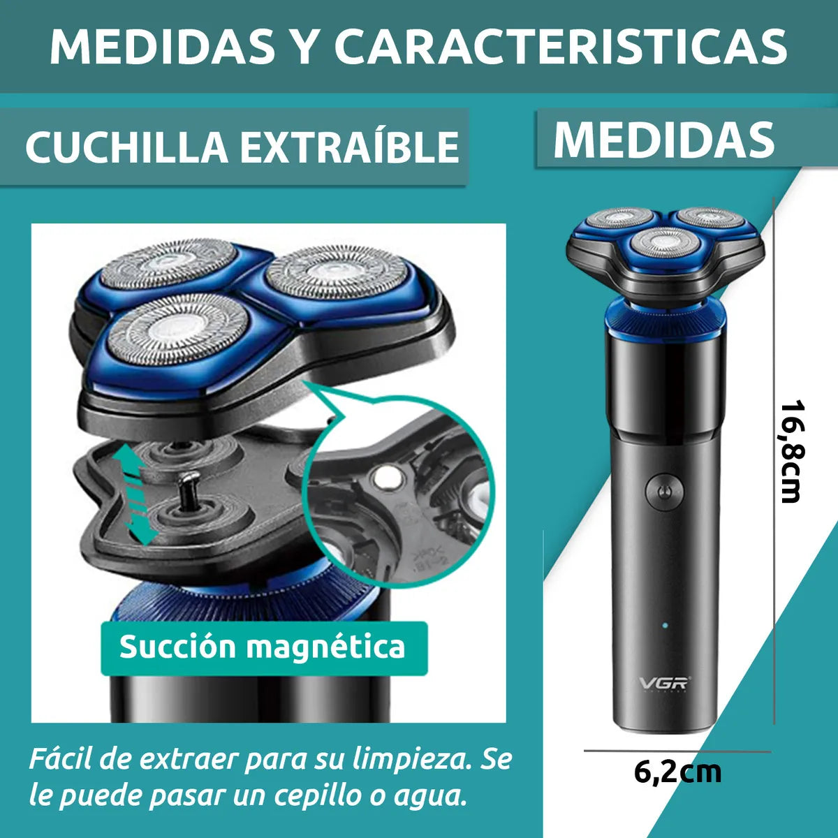 Afeitadora Eléctrica Hombre Shaver Vgr V-325 Recargable Color Negro y azul