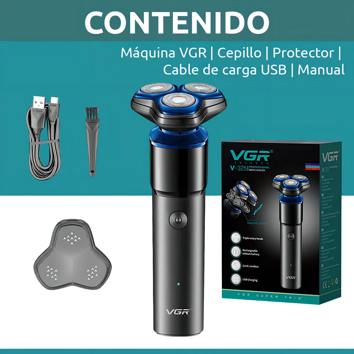 Afeitadora Eléctrica Hombre Shaver Vgr V-325 Recargable Color Negro y azul