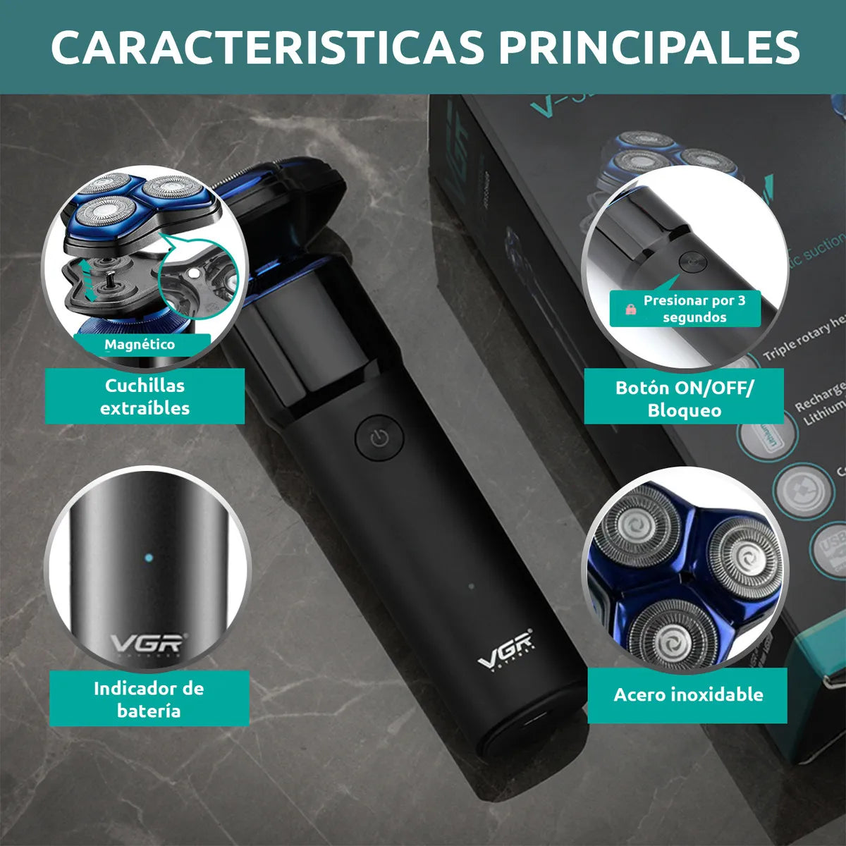 Afeitadora Eléctrica Hombre Shaver Vgr V-325 Recargable Color Negro y azul